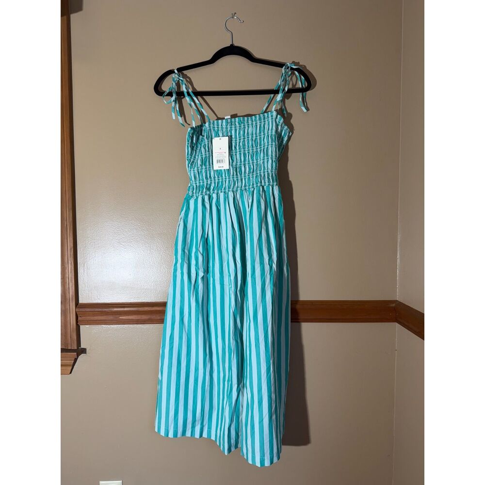 NWT A New Day Women's Turquoise Stripe Smocked Tie Strap Maxi Dress Size S
